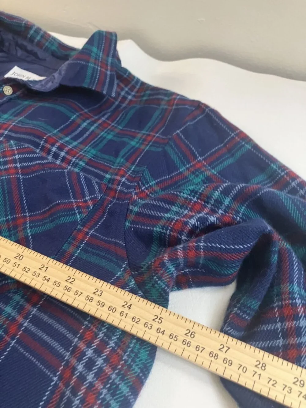 John Blair Mens XL Plaid Button-Up Shirt Navy Red Green Acrylic Polyester
